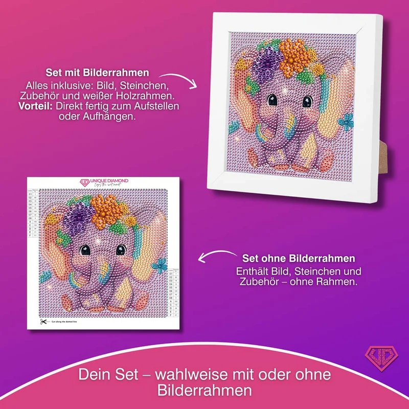 5D Diamond Painting Elefantenbaby Ella mit Strasssteinchen