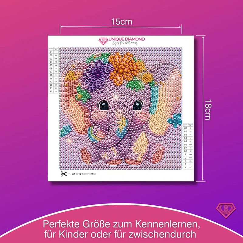 5D Diamond Painting Elefantenbaby Ella mit Strasssteinchen