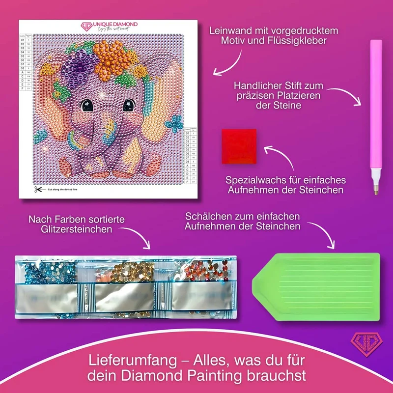 5D Diamond Painting Elefantenbaby Ella mit Strasssteinchen