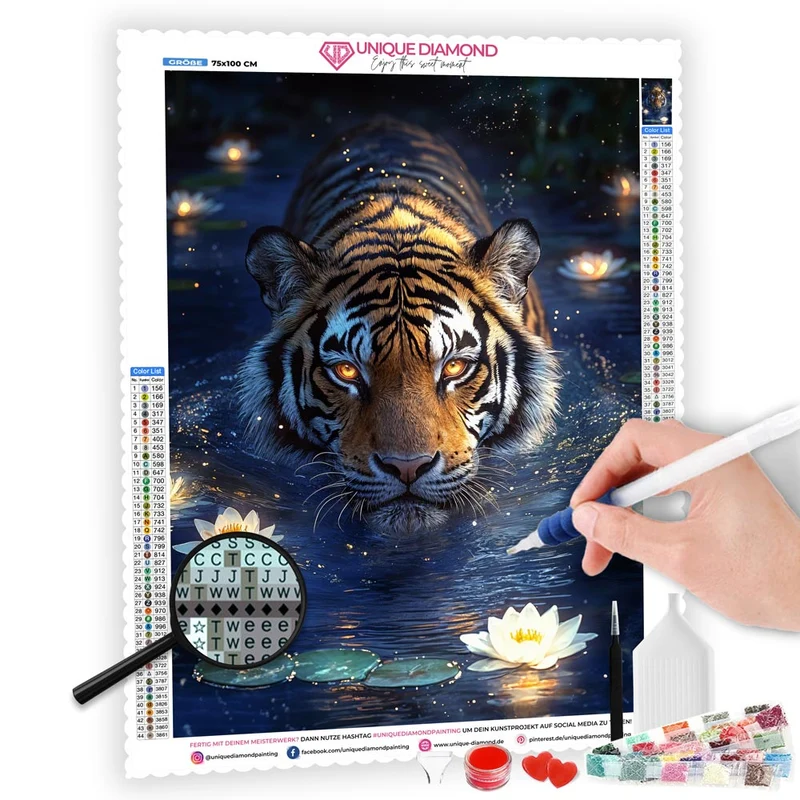 5D Diamond Painting – Tiger im Wasser