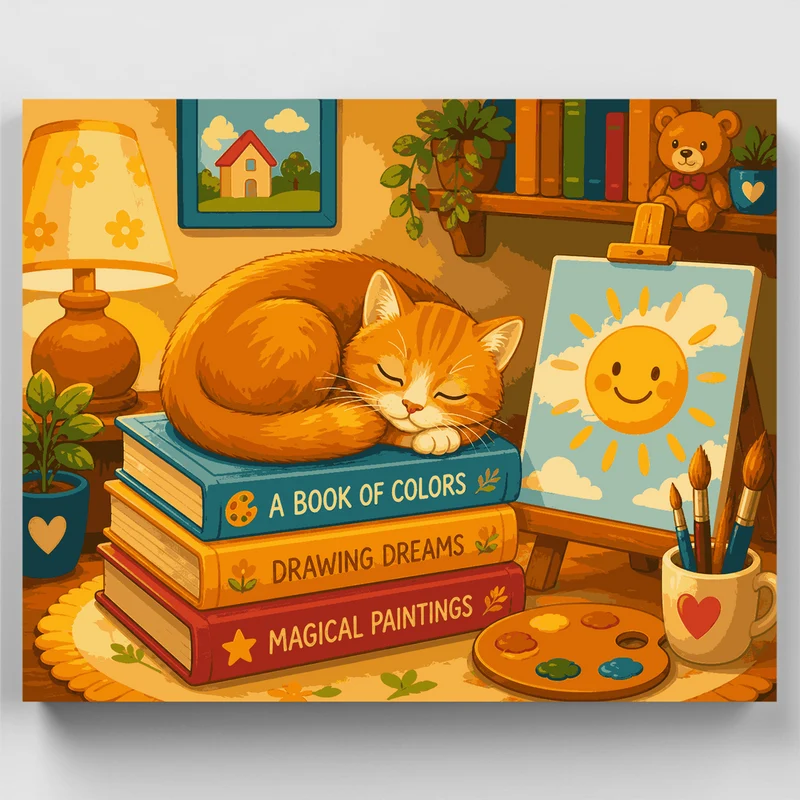 Sleepy Cat & Sunshine Painting - Paint by Numbers Kit