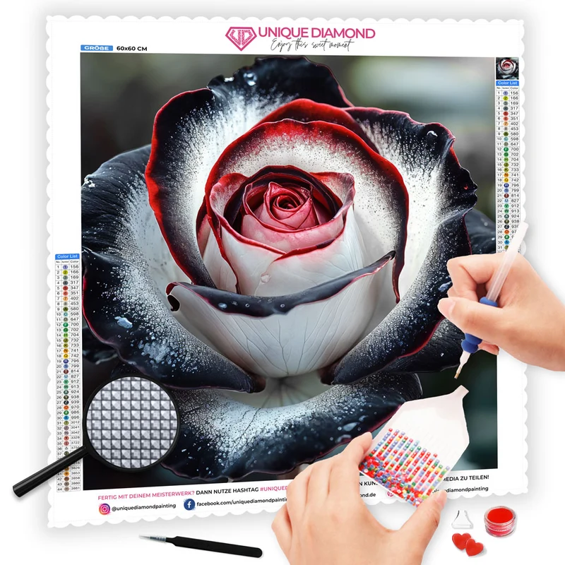 5D Diamond Painting – Mystische Schwarz-Weiß-Rose