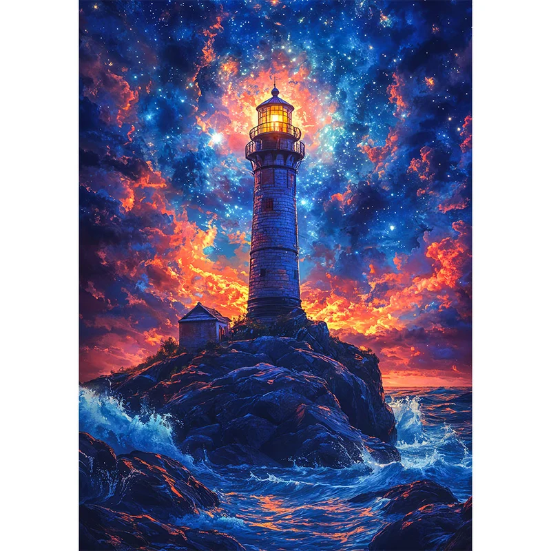 5D Diamond Painting – Leuchtturm unter Sternenhimmel