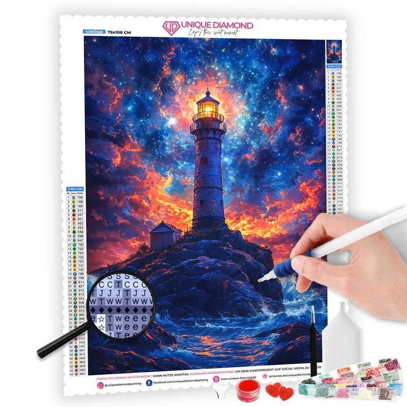5D Diamond Painting – Leuchtturm unter Sternenhimmel
