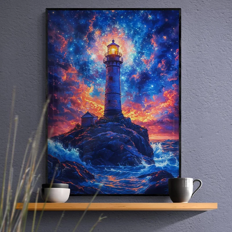 5D Diamond Painting – Leuchtturm unter Sternenhimmel
