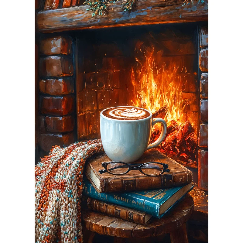 5D Diamond Painting – Gemütlicher Kaffee am Kamin