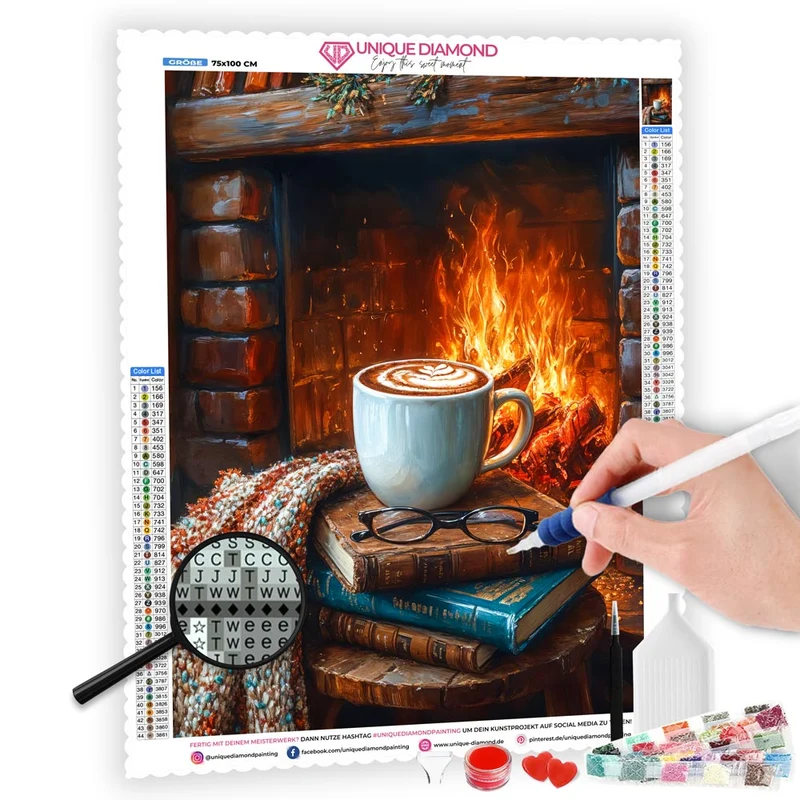 5D Diamond Painting – Gemütlicher Kaffee am Kamin