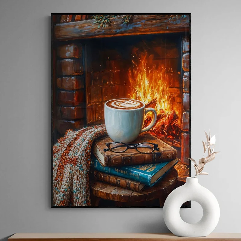 5D Diamond Painting – Gemütlicher Kaffee am Kamin