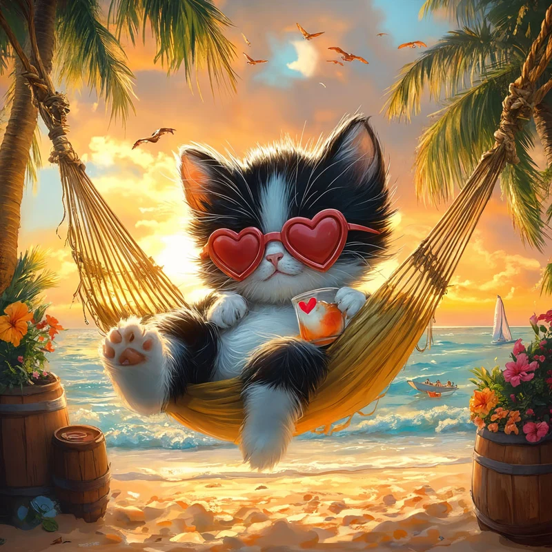 5D Diamond Painting – Entspannter Strandkatzenurlaub