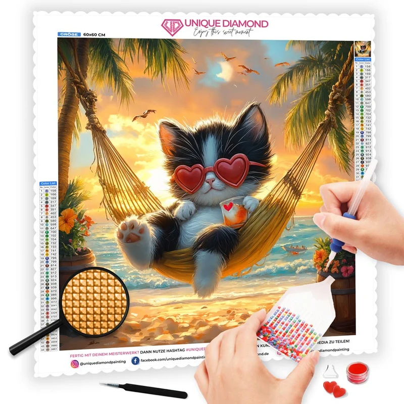 5D Diamond Painting – Entspannter Strandkatzenurlaub