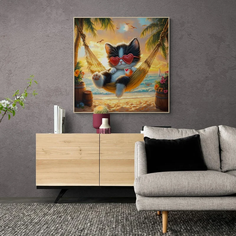 5D Diamond Painting – Entspannter Strandkatzenurlaub
