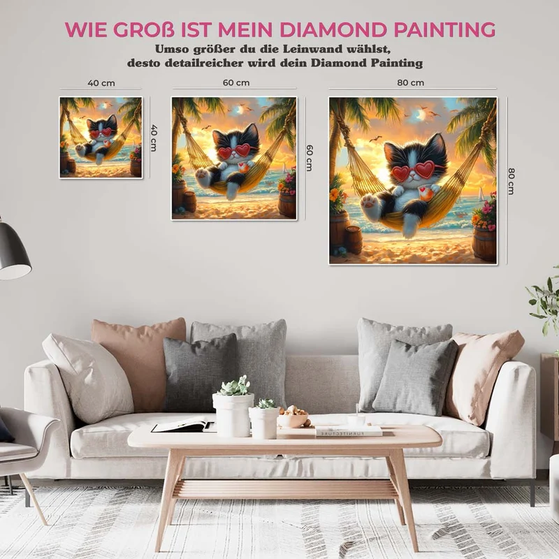 5D Diamond Painting – Entspannter Strandkatzenurlaub