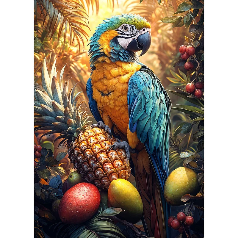 5D Diamond Painting – Tropischer Papagei mit Früchten