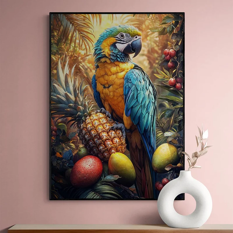 5D Diamond Painting – Tropischer Papagei mit Früchten