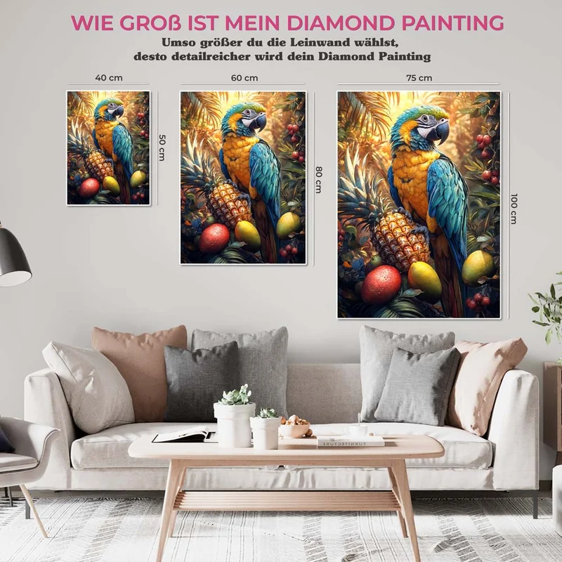 5D Diamond Painting – Tropischer Papagei mit Früchten