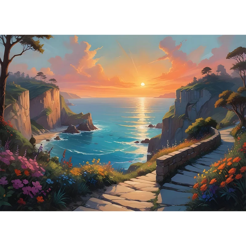 5D Diamond Painting – Küstenlandschaft bei Sonnenuntergang