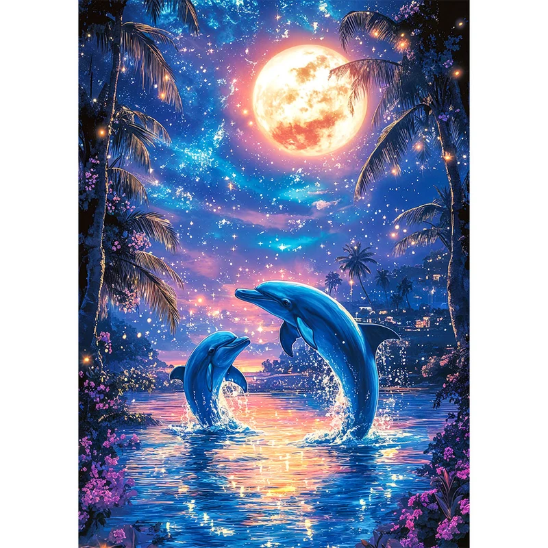 5D Diamond Painting – Delfinträume im Mondschein