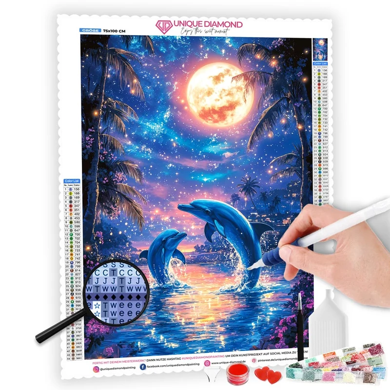 5D Diamond Painting – Delfinträume im Mondschein