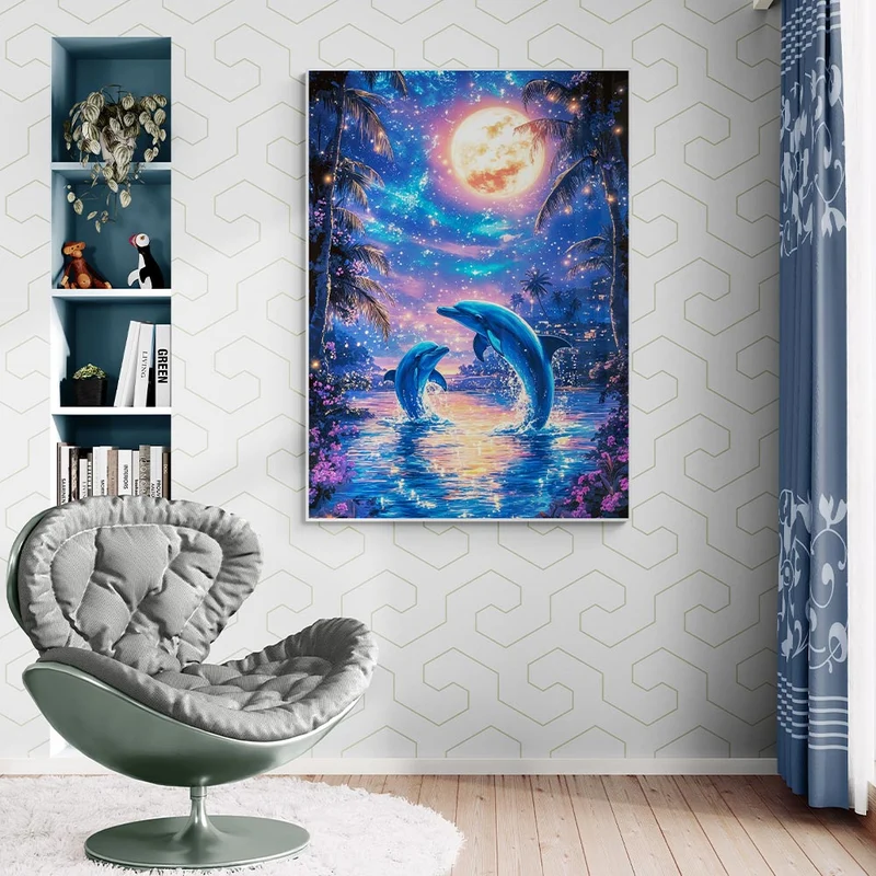 5D Diamond Painting – Delfinträume im Mondschein
