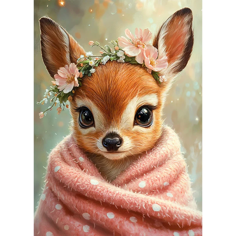 5D Diamond Painting – Blütenzartes Rehkitz