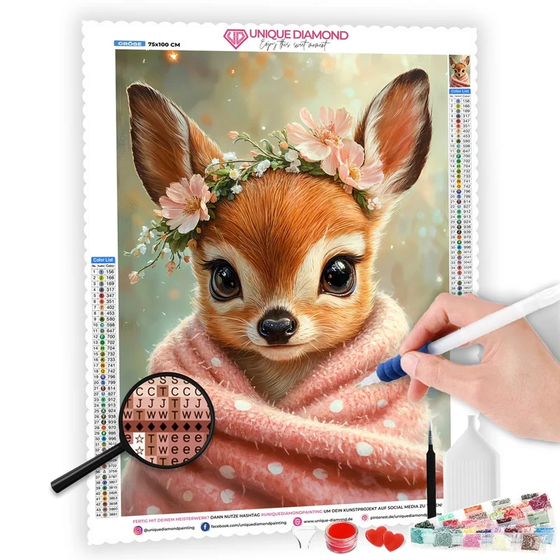 5D Diamond Painting – Blütenzartes Rehkitz