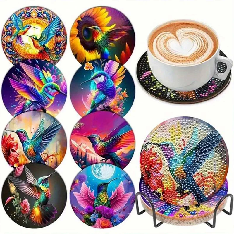5D Diamond Painting Untersetzer Farbige Kolibri