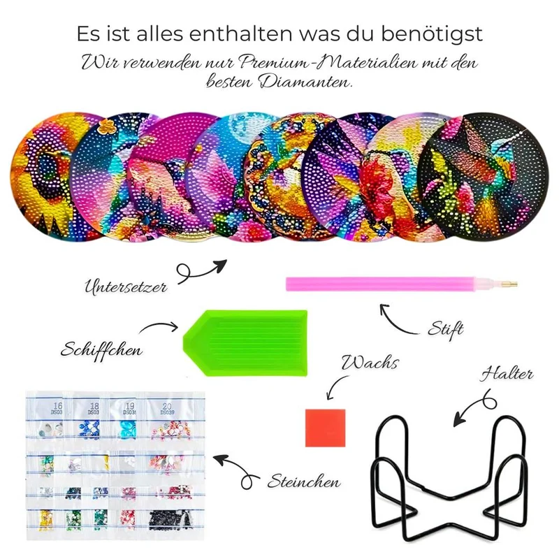 5D Diamond Painting Untersetzer Farbige Kolibri