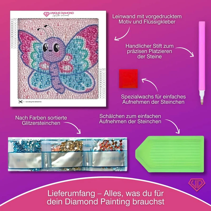 5D Diamond Painting Schmetterling Lumi mit Strasssteinchen
