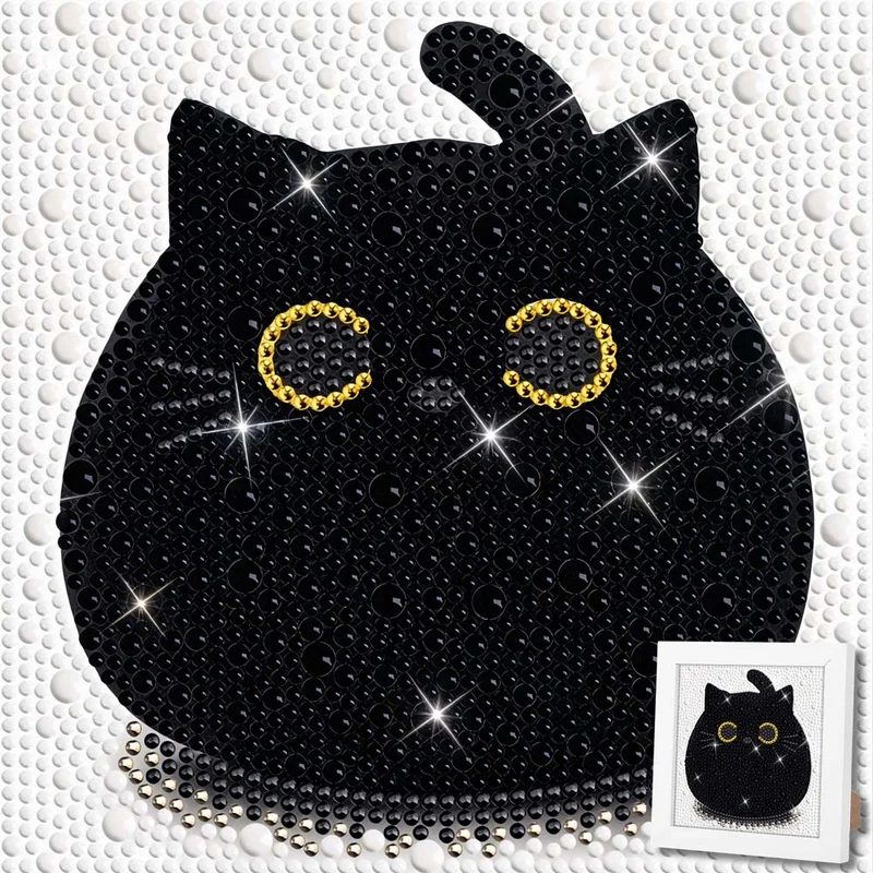 5D Diamond Painting Schwarze Katze mit Strasssteinchen