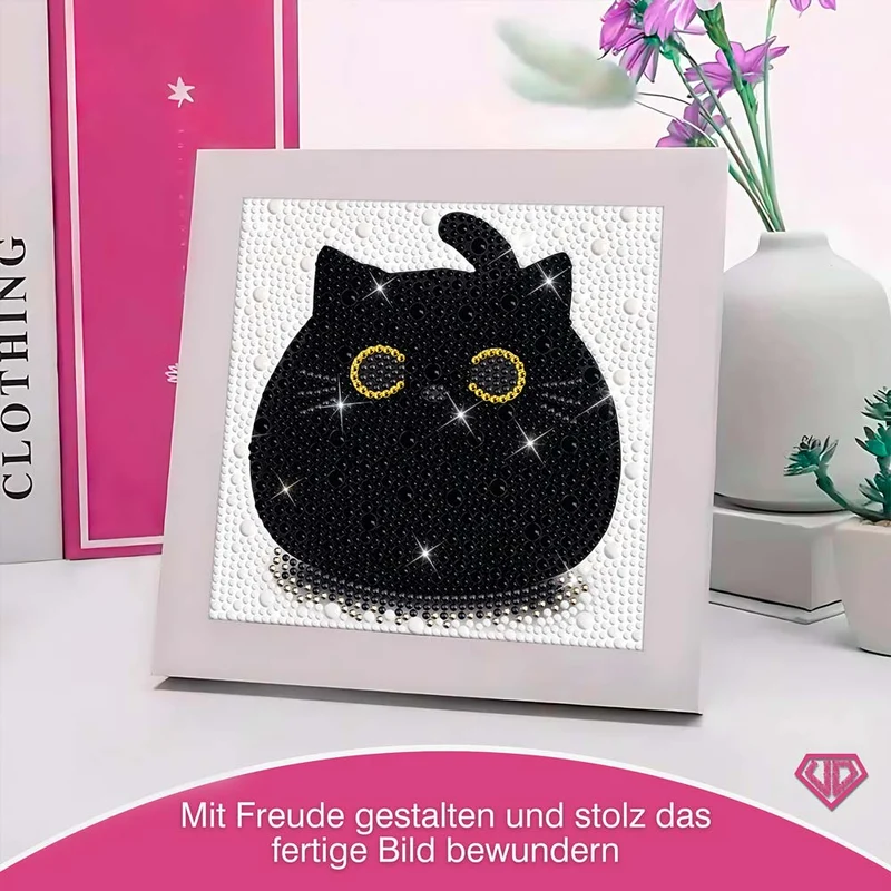 5D Diamond Painting Schwarze Katze mit Strasssteinchen