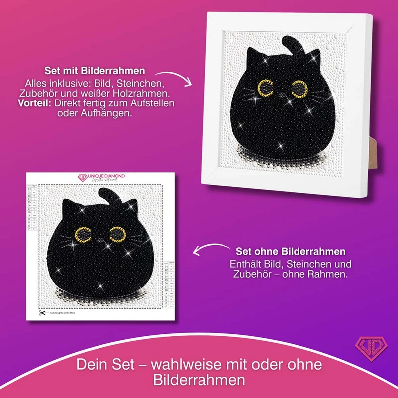 5D Diamond Painting Schwarze Katze mit Strasssteinchen