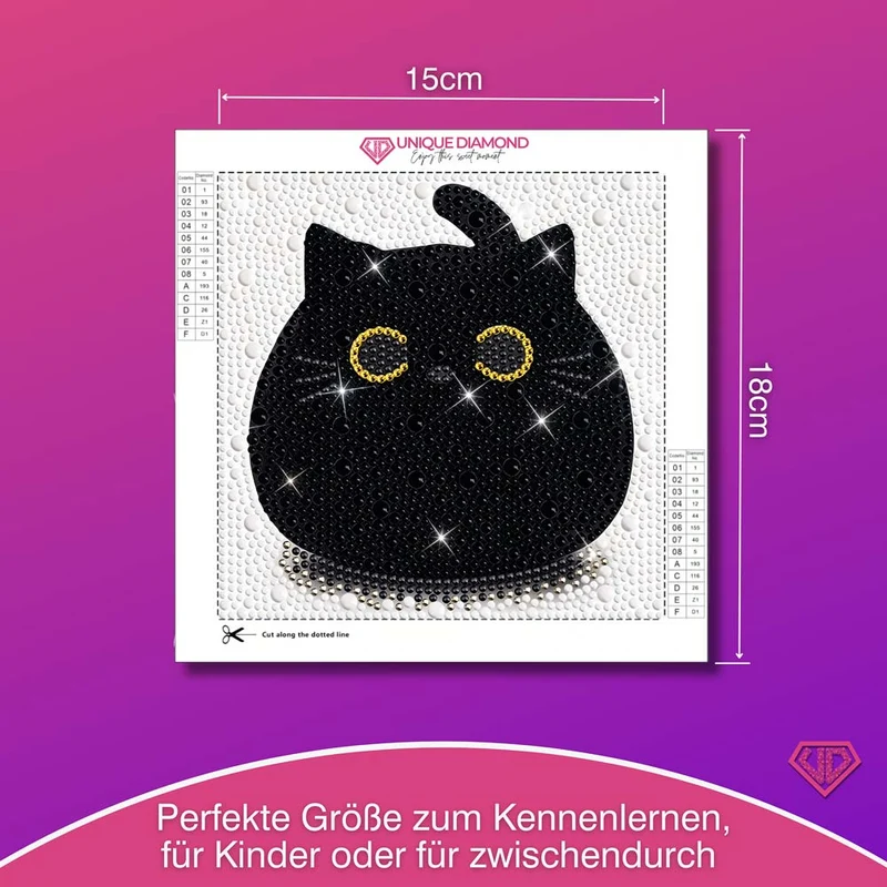 5D Diamond Painting Schwarze Katze mit Strasssteinchen