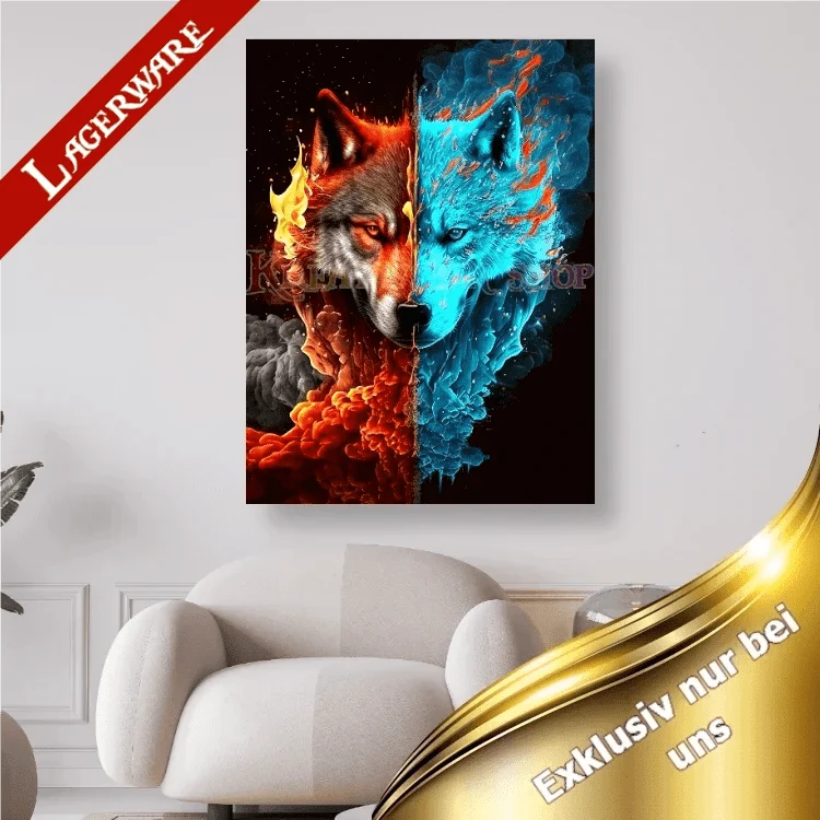 Wolfskopf halb Feuer halb Wasser LA- 5D DIY Diamond Painting