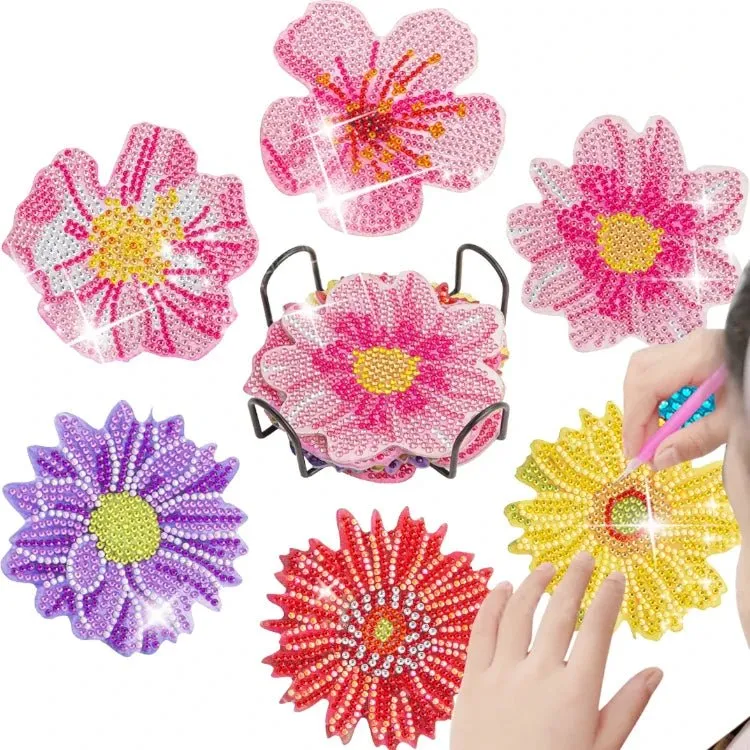 Diamond Painting Untersetzer Blumen 6er Set DIY Bastelset
