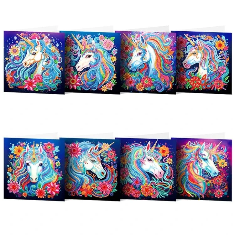 Einhorn Diamond Painting Grußkarten (8x) – magisches DIY Karten Set