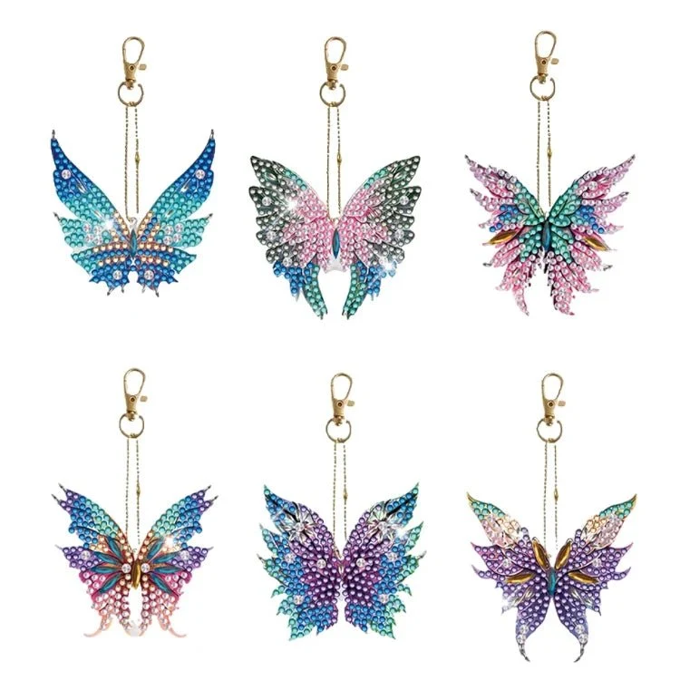 Diamond Painting Schlüsselanhänger Schmetterling 6er Set DIY Bastelset