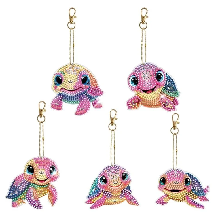 Diamond Painting Schlüsselanhänger Bunte Schildkröte 5er Set DIY Bastelset