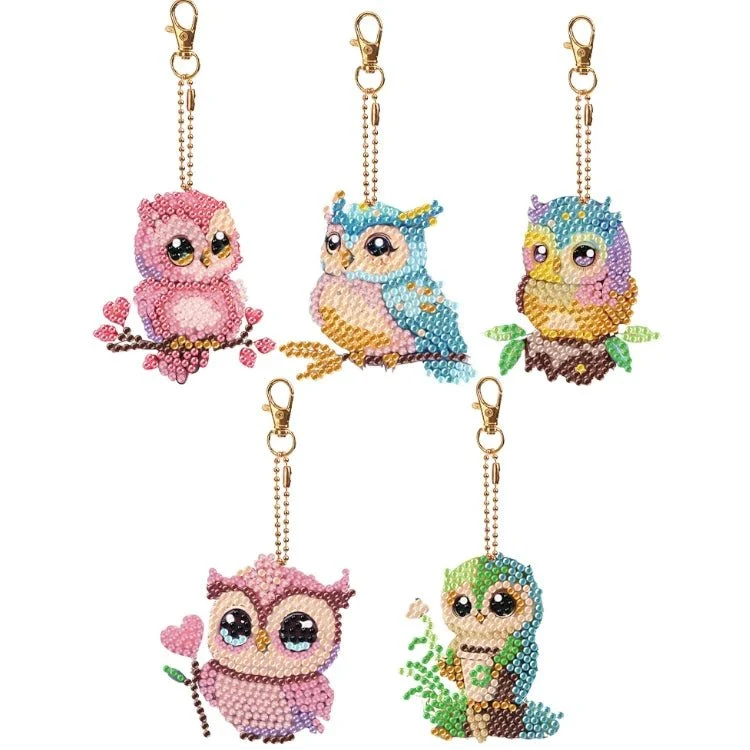 Diamond Painting Schlüsselanhänger Eulen 5er Set DIY Bastelset