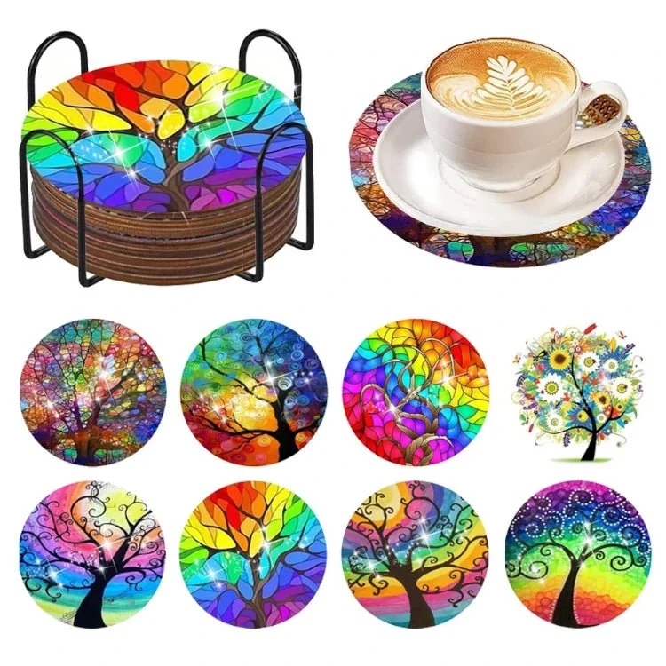Diamond Painting Untersetzer Regenbogenbaum 8er Set DIY Bastelset