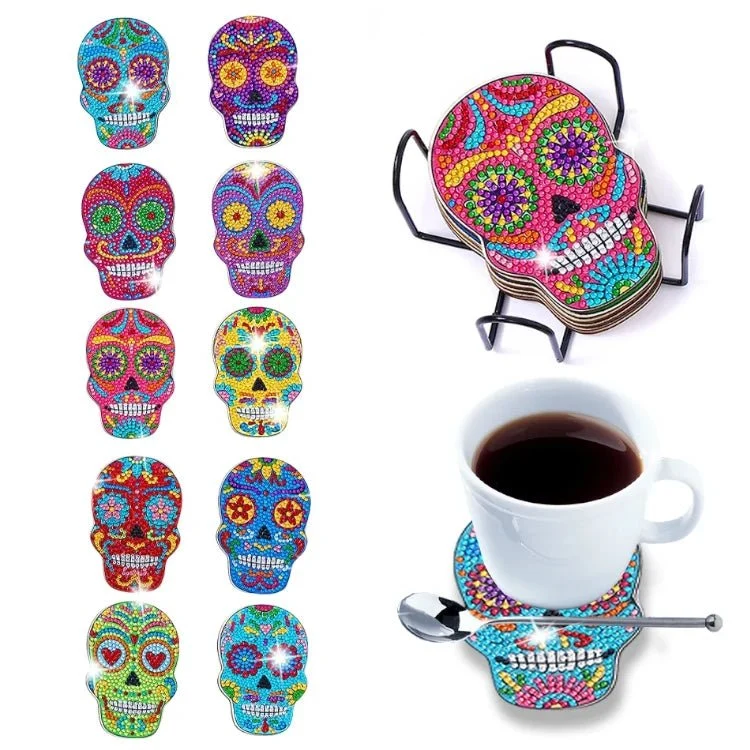 Diamond Painting Untersetzer Bunter Totenkopf 10er Set DIY Bastelset