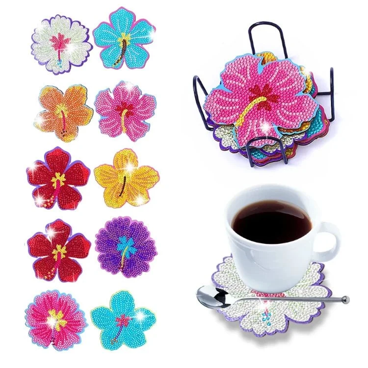 Diamond Painting Untersetzer Bunte Blumen 10er Set DIY Bastelset