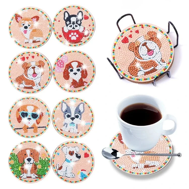 Diamond Painting Untersetzer Süsse Hunde 8er Set DIY Bastelset