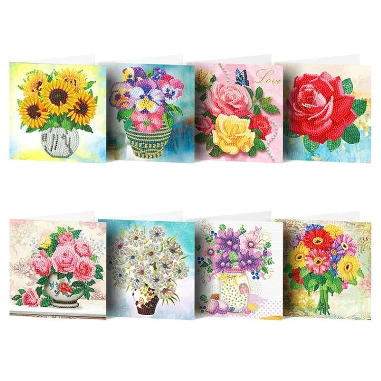 Blumenmix Diamond Painting Grußkarten (8x) – DIY Karten Set