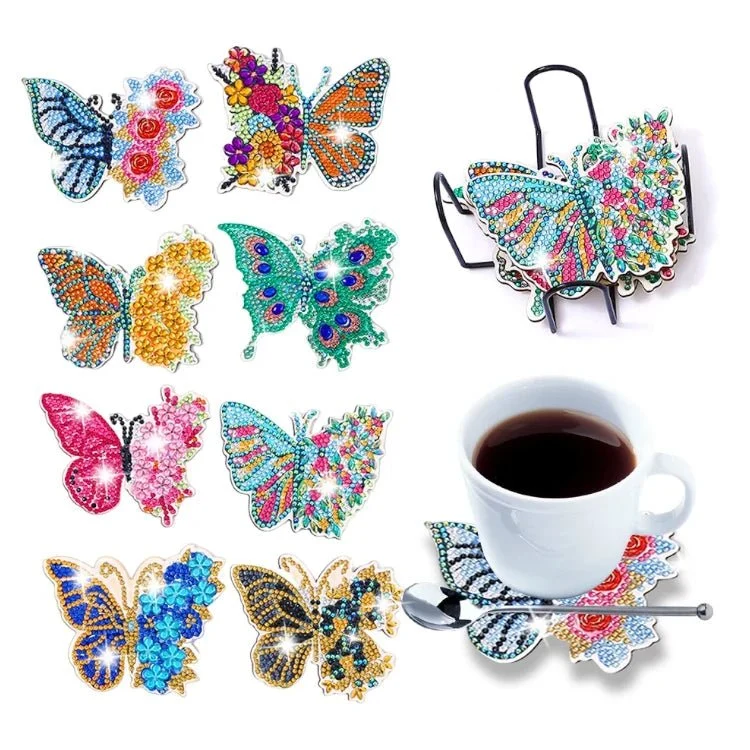 Diamond Painting Untersetzer Schmetterlinge und Blumen 8er Set DIY Bastelset