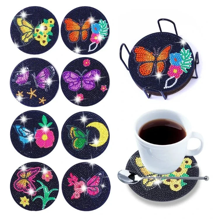 Diamond Painting Untersetzer Schmetterling und Blumen 8er Set DIY Bastelset