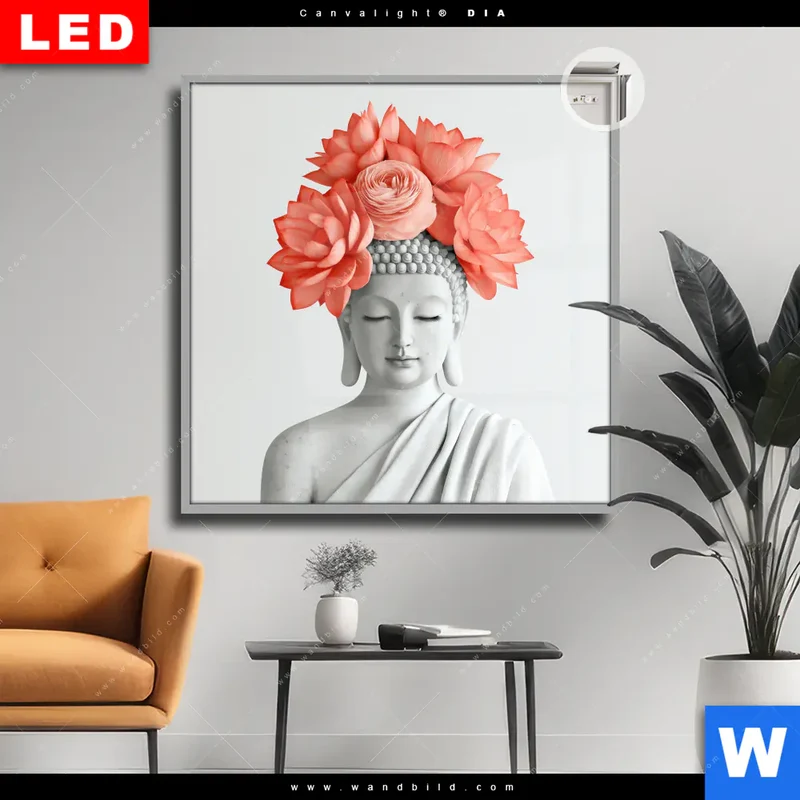 Leuchtbild Acrylglas Canvalight® DIA | Buddha mit Blütenkrone | Quadrat