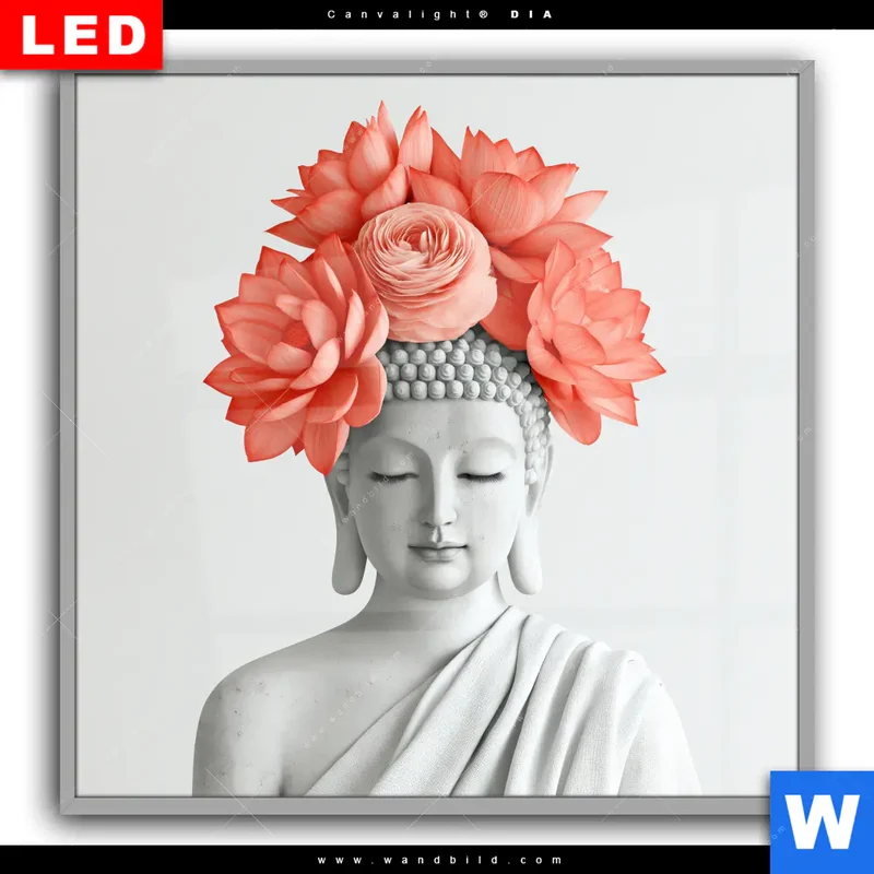 Leuchtbild Acrylglas Canvalight® DIA | Buddha mit Blütenkrone | Quadrat