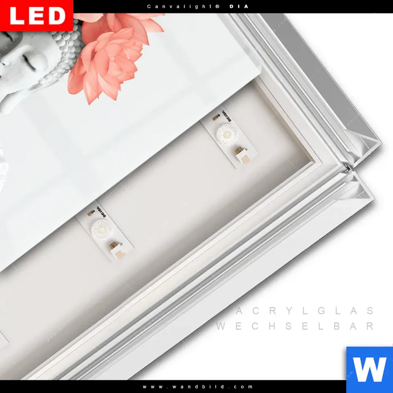 Leuchtbild Acrylglas Canvalight® DIA | Buddha mit Blütenkrone | Quadrat