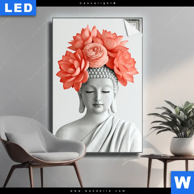 Canvalight® Leuchtbild | Buddha mit Blütenkrone | Hochformat