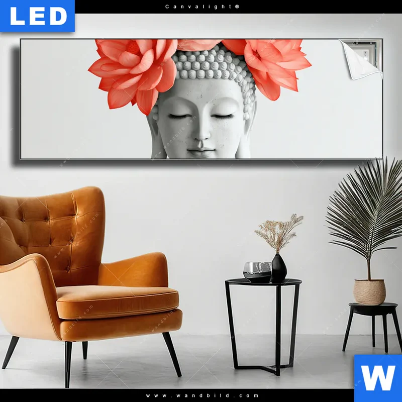 Canvalight® Leuchtbild | Buddha mit Blütenkrone | Panorama